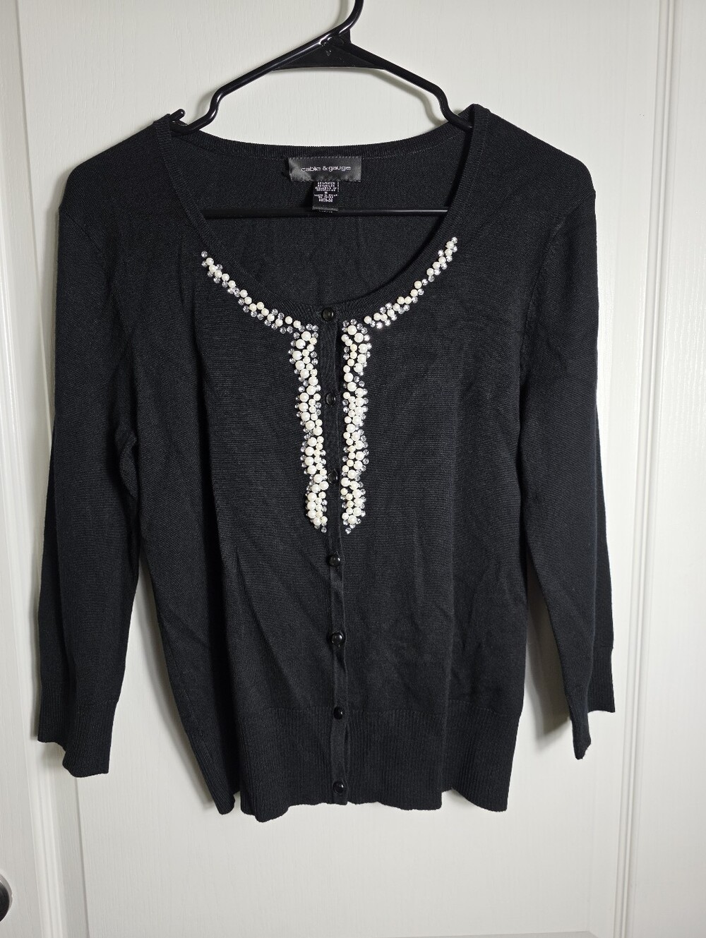 Womens Cable & Gauge Beaded Cardigan Black Size Small